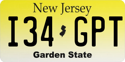 NJ license plate I34GPT