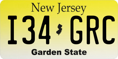 NJ license plate I34GRC
