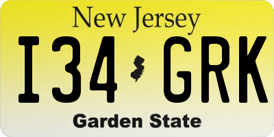 NJ license plate I34GRK