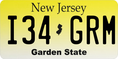 NJ license plate I34GRM