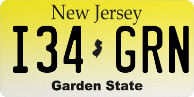 NJ license plate I34GRN