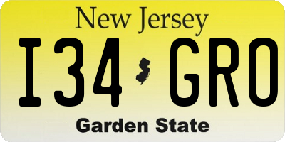 NJ license plate I34GRO