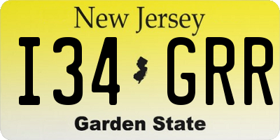 NJ license plate I34GRR