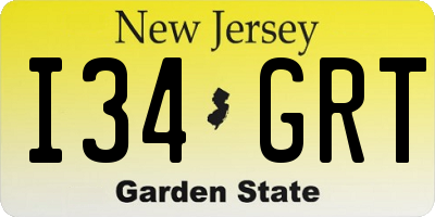 NJ license plate I34GRT