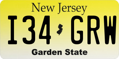 NJ license plate I34GRW