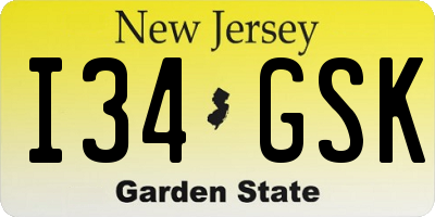 NJ license plate I34GSK