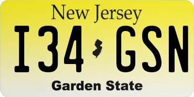 NJ license plate I34GSN