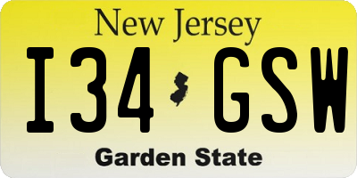 NJ license plate I34GSW