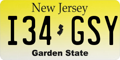 NJ license plate I34GSY