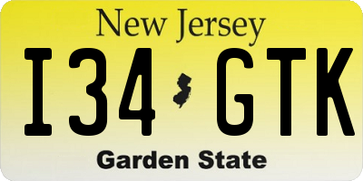 NJ license plate I34GTK