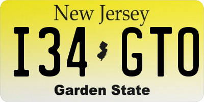 NJ license plate I34GTO