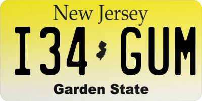 NJ license plate I34GUM