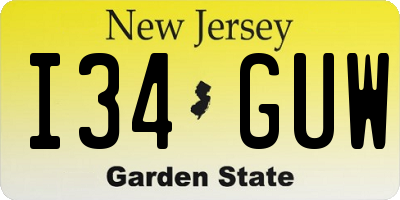 NJ license plate I34GUW