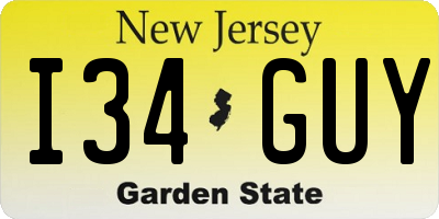NJ license plate I34GUY