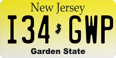 NJ license plate I34GWP
