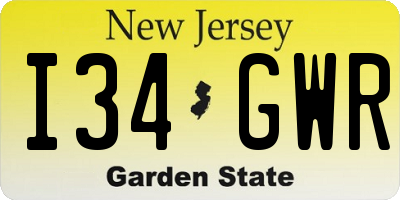 NJ license plate I34GWR
