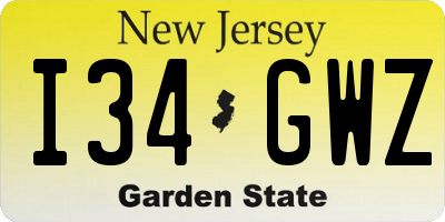 NJ license plate I34GWZ