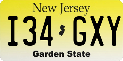 NJ license plate I34GXY