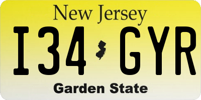 NJ license plate I34GYR