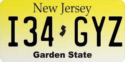 NJ license plate I34GYZ