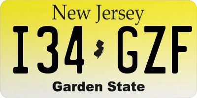NJ license plate I34GZF