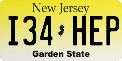 NJ license plate I34HEP