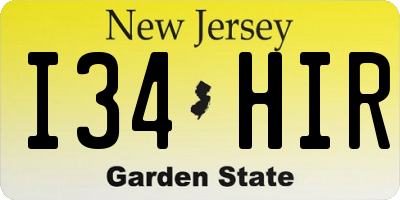 NJ license plate I34HIR