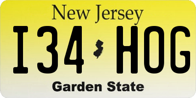 NJ license plate I34HOG