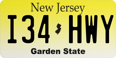 NJ license plate I34HWY