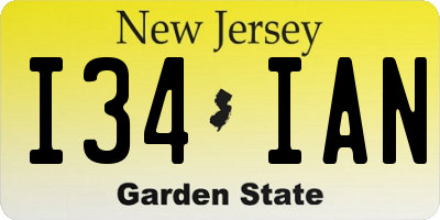 NJ license plate I34IAN