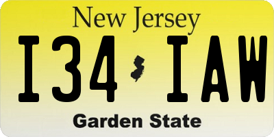 NJ license plate I34IAW