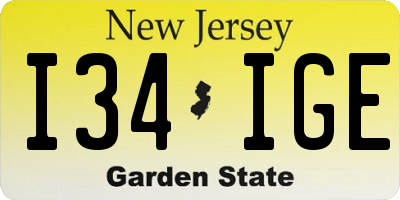 NJ license plate I34IGE