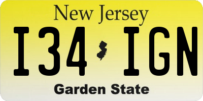 NJ license plate I34IGN