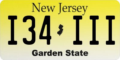 NJ license plate I34III
