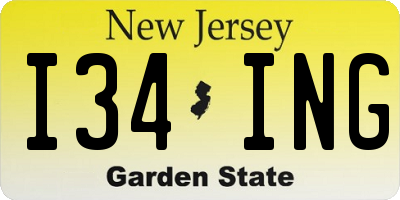 NJ license plate I34ING
