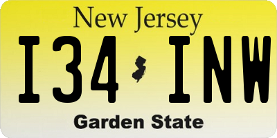NJ license plate I34INW
