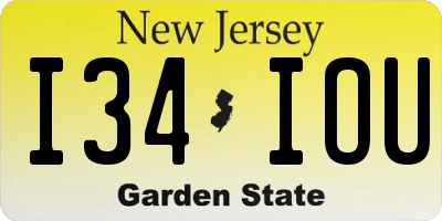 NJ license plate I34IOU