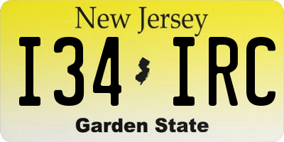 NJ license plate I34IRC