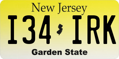 NJ license plate I34IRK