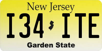 NJ license plate I34ITE