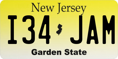 NJ license plate I34JAM