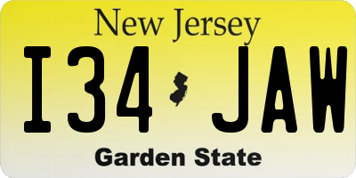 NJ license plate I34JAW
