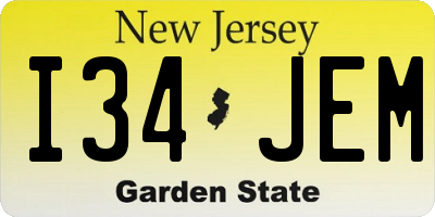 NJ license plate I34JEM