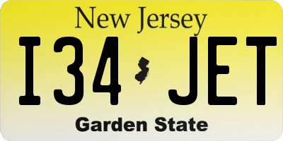NJ license plate I34JET