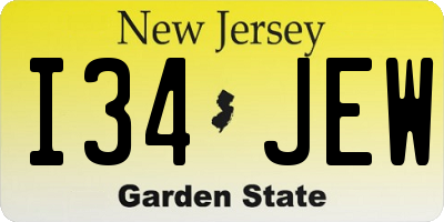 NJ license plate I34JEW