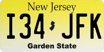 NJ license plate I34JFK