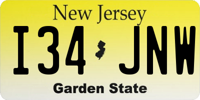 NJ license plate I34JNW