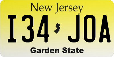 NJ license plate I34JOA