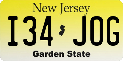 NJ license plate I34JOG
