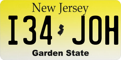 NJ license plate I34JOH